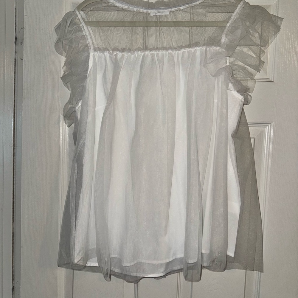 Chic Soul White Flutter Sleeve Blouse with Peter Pan Collar